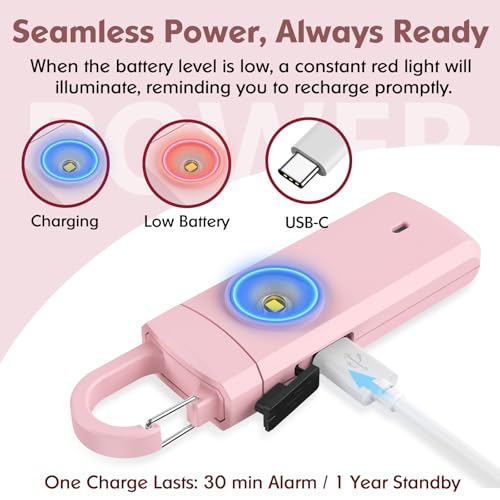 Rechargeable Personal Alarms for Women, Keychain Siren Alarm with Flashlight, Back to School College Essentials for Daughter, College Students, Teen Girls, Elders, Kids, Travel Essentials, Rose Gold - color: Rose Gold