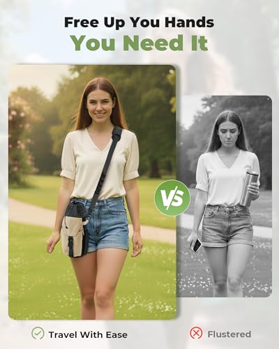 Water Bottle Holder with Strap 40/32 oz Crossbody Water Bottle Purse Bag for Women Men with Phone Pocket for Hiking Walking Gym Cycling - color: Khaki+Black