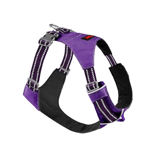 Tuff Pupper All-Day Wear Dog Harness | for Walking, Trail Running, Hiking | Front & Back Leash Clips | Reflective Trim | Easy On/Off Buckles | Lightweight Breathable | No Pull Design (XXS, Purple) - color: Deep Purple, size: XX-Small