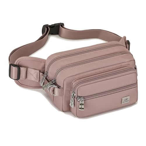 Fanny Pack for Women, Fashion Crossbody Waist Bag with 5 Zipper Pockets, Lightweight Adjustable Strap Chest Bag for Travel Hiking Running (Light pink) - color: Light pink