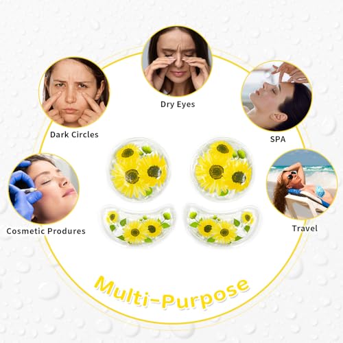4PCS Gel Eye Ice Pack Set Reusable, Cold and Hot Compress for Eyes - color: Yellow Flowers
