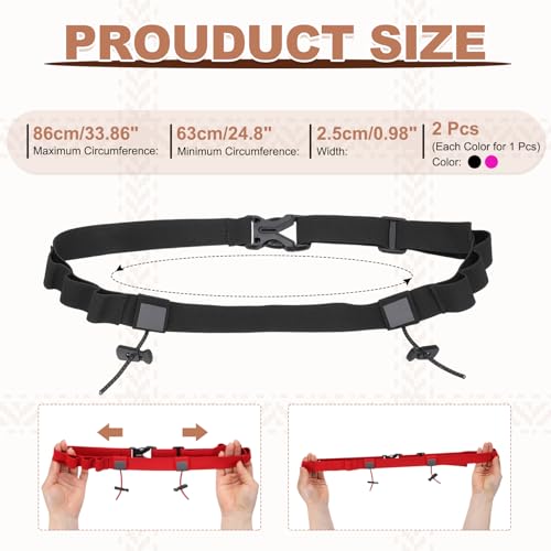 Bib Belt Race Belt Triathlon Number Holder 2Pcs Black/Rose Red - color: Black/Rose Red