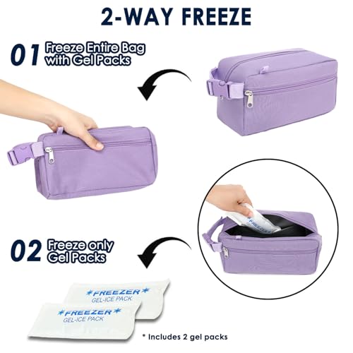 GYEUKHAM Freezable Lunch Bag,Reusable & Collapsible Mini Cooler for Adults,Insulated Lunch Box with Ice Packs,Freezable Snack Bag with Handle Buckle, On-the-Go,Purple - color: Purple+Ice pack