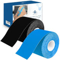 Kinesiology Tape Uncut | 2 Rolls of Athletic Sports Tape in Black and Blue | 16ft Length and 2'' Width per Roll | Waterproof • Skin-Friendly • Elastic | Ideal for Sports | axion - color: Black Blue