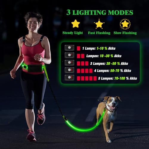 Light Up Waist Leash for Dog Walking, Hands Free LED Dog Leash with Light - color: Green