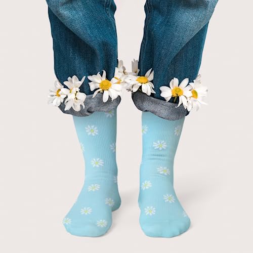 Living Royal Compression Socks - Graduated Compression 15-20mmHg, Padded Cushion Bottom Fun Socks, Moisture-Wicking - color: Daisy