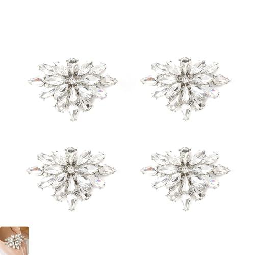 4Pcs Shoe Clips Charms for Women Rhinestone Shoe Clips Sliver Rhinestone Shoe Clips Elegant Crystal Sparkling Heels for Bridal Wedding Shoe Charms Decoration