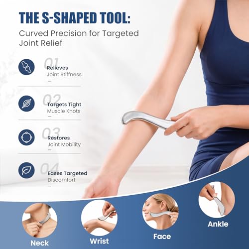 Muscle Scraper Tools, Stainless Steel Guasha Tool for Body, Scraping Tool Physical Therapy, Myofascial Release Tool, Massage Tools for Deep Tissue - size: S-Shape