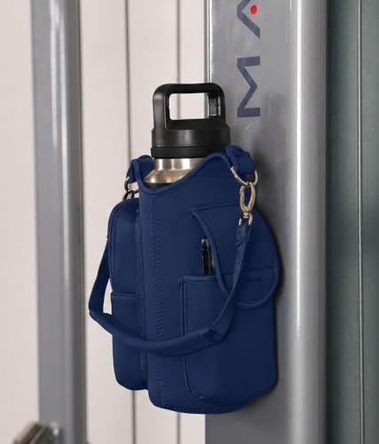RICHEN Magnetic Gym Bag,Magnets Gym Water Bottle Bag Carrier Holder with Pockets & Strap Fit for 18 to 40 oz Owala Hydro Flask Yeti, Gym Accessories for Men Women,Walking, Hiking - color: Navy Blue