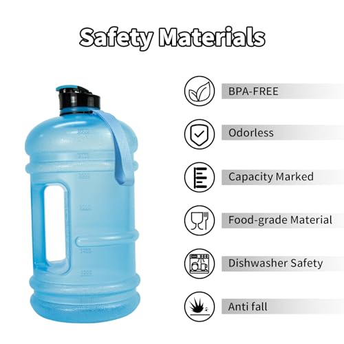 TOOFEEL 1 Gallon Water Bottle - 128 oz Water Bottle with Flip Lid - Gallon Water Bottle with Handle,BPA Free gallon Water jug with Measurements Marked - Transparent Light Blue - color: Transparent Light Blue bottle, style: 128 oz water bottle