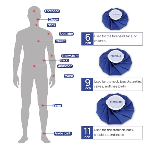 Pledulab Ice Bag for Injuries, 3 Pack (6"/9"/11") Reusable Hot & Cold Therapy Pack, No-Leak Screw Cap for Sports Injuries, Pain Relief, Swelling, Headaches - size: 6, 9, 11 Inch Set