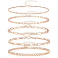 Gokeey Ankle Bracelets for Women Waterproof, 14k Gold Plated Jewelry Set Layered Cuban Figaro Link Chain Anklets Set Gold Anklets Summer Boho Beach Jewelry Gift Adjustable Size - color: Rose Gold