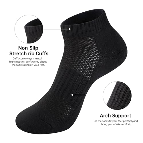 Womens Cotton Ankel Socks, Athletic Performance Running Moisture Wicking Breathable socks - color: 6 Pairs Black, size: Large-X-Large