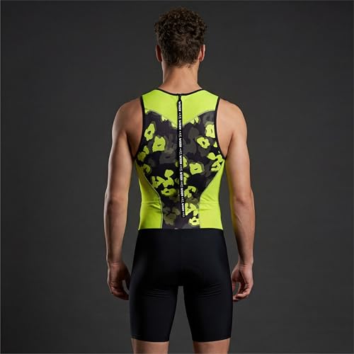 Wixen Men's Performance Triathlon Suit Sleeveless Tri Suit Padded Quick Dry Run Swim Bike - color: Volt Camo, size: XX-Large