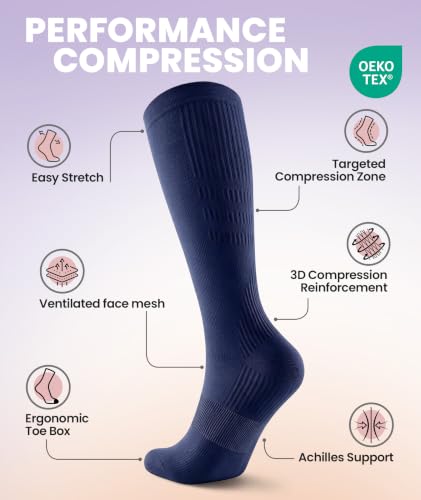 PULIOU Compression Socks for Women Men 15-20 mmHg Easy On Off,2 Pairs - color: Navy, size: Large-X-Large