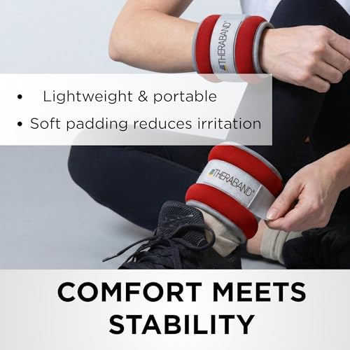 THERABAND Ankle Weights, Comfort Fit Wrist Cuff, 1 lb, 2-Piece Set, Red - size: Level 1 / 1lb