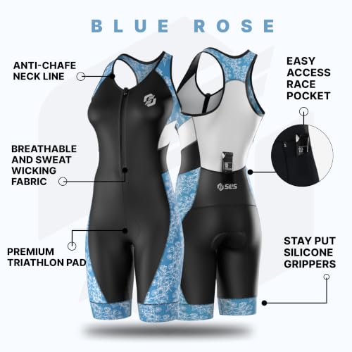 SLS3 Triathlon Suits Women - Sleeveless Pro Trisuit with Comfy Tri Chamois - color: Blue Rose, size: Small