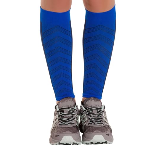 Zensah Featherweight Compression Leg Sleeves - Relieve Shin Splints, Calf Strains - color: Sporty Blue, size: Large
