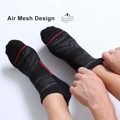 FITRELL Men's 6 Pack Ankle Running Socks Low Cut Cushioned Athletic Sports Socks 7-9/9-12/12-15 - color: Black+red, size: 9-12