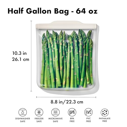 OXO Good Grips Silicone Reusable Bag - Half Gallon Bag (64 oz), Oat - color: Oat, size: Half Gallon (64 oz)