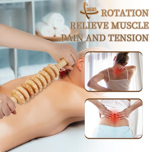 Liitrton Manual Wooden Massage Roller Stick for Muscle Relief, 9‑Wheel - size: 9-Wheel-Wood