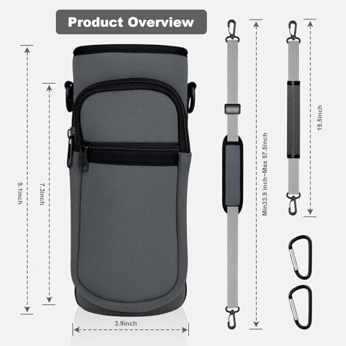 Crossbody Water Bottle Holder with Strap, Phone Pocket(Gray, 32, Ounces) - color: Gray