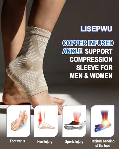 LISEPWU Copper Ankle Brace for Men & Women, Ankle Compression Sleeve 1 Pair - color: Skin-white, size: Small