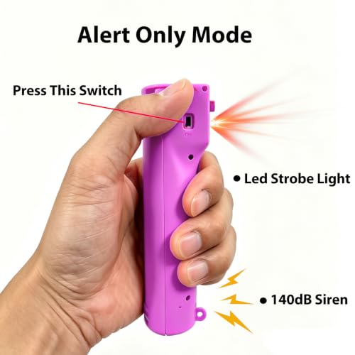 3-in-1 Pepper Spray Personal Alarm, 12ft Quick Release Gel UV Dye, 140dB Siren 3 Red Strobe, Women Wife Daughter Mother Girlfriend Love Safety Gift, Rechargeable, Refill Canister, Birthday Graduation - color: Purple