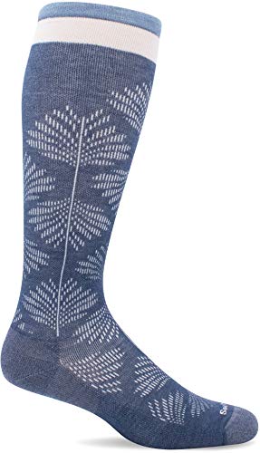 Sockwell Women's Full Floral Moderate Graduated Compression Sock Wide Calf Fit - color: Denim, size: Small-Medium Wide Calf