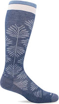 Sockwell Women's Full Floral Moderate Graduated Compression Sock Wide Calf Fit - color: Denim, size: Small-Medium Wide Calf