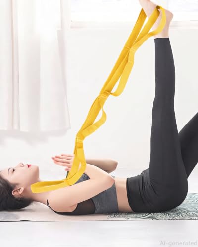 10 Loop Yoga Stretching Strap for Physical Therapy - Non-Elastic Exercise Band for Pilates, Yoga, Stretching for Women & Men - color: Yellow
