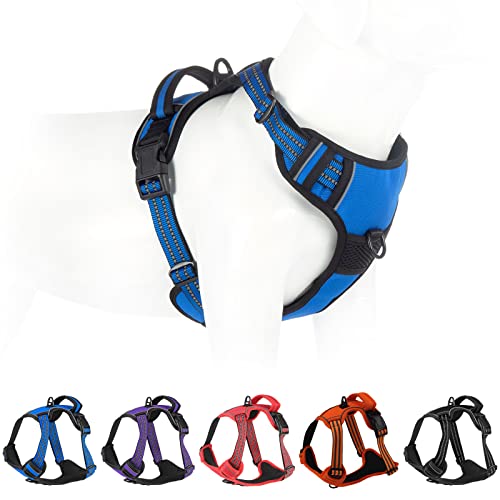 Bokelai No Pull Dog Harness Medium Sized 2 Clips, Soft Padded Pet Vest, Blue - color: Blue, size: M