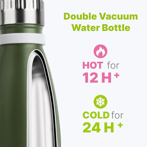 Kids Water Bottle,9 oz Stainless Steel Vacuum Insulated Flask for School - color: Grass Green-Navy, size: 9 Ounces
