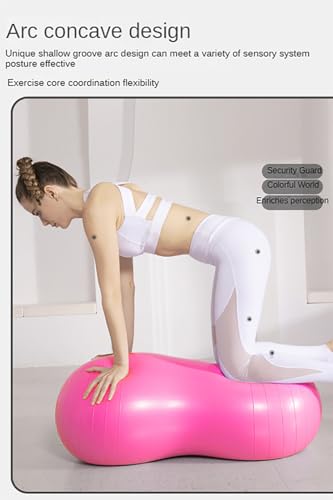 Yoga Ball, Exercise Pilates Peanut Ball, Fitness Balance Balls with Inflation Pump, Muscle Training,Birthing, Used in Hotels, Home, Yoga Studios/Pink