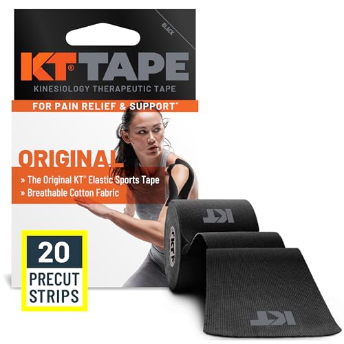 KT Tape, Original Cotton, Elastic Kinesiology Tape, Everyday Muscle and Joint Support, Daily Pain Relief, 20 Count, 10” Precut Strips, Black - color: Black