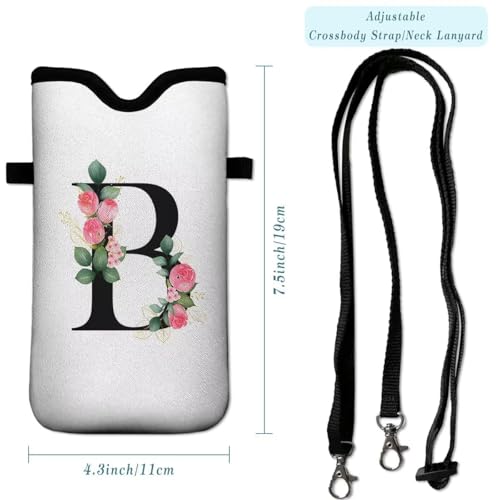 Cell Phone Sleeves Bag Case Crossbody Neoprene Holder Lanyard Phone Pouch for Women Men 7.5 X 4.5 Inches - Letter_B - color: Letter_B