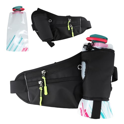 Running Belt with Water Bottle Black Fanny Pack with Water Bottle Holder, Running Hydration Belt Suitable for Hiking, Running, Walking, Jogging, Camping (With White Water Bottle * 2)