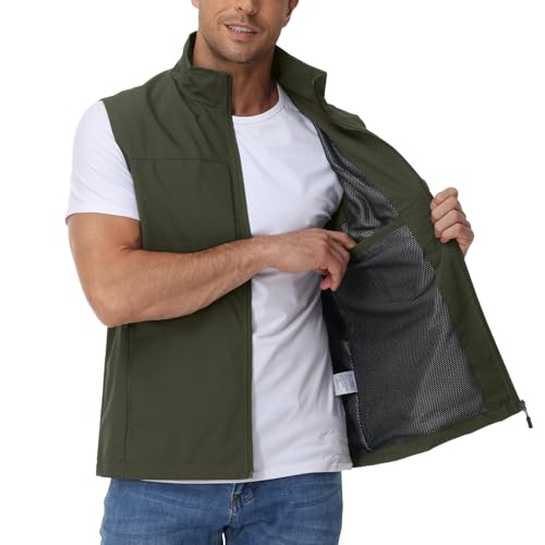 Eisctnd Mens Lightweight Quick Dry Vest Sleeveless Outerwear Utility Jacket - color: Armygreen, size: X-Large