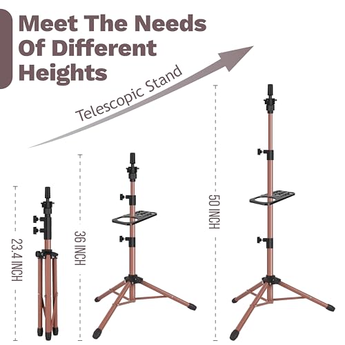 ZQIAN BEAUTY Wig Stand Tripod 50 Inch Metal Wig Mannequin Head Tripod Stand For Hairdressing Training Head Adjustable Wig Tripod Stand with Tool Tray (Latte, Mannequin Head Not Included) - color: Latte, size: 50 Inch