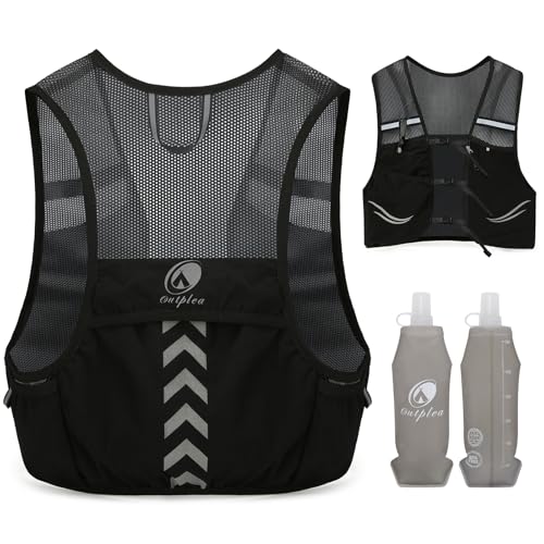 Hydration Running Vest with 2pcs 500ml/17oz Water Bottles, M/L - color: Black, size: M: 27.6" - 43.3"