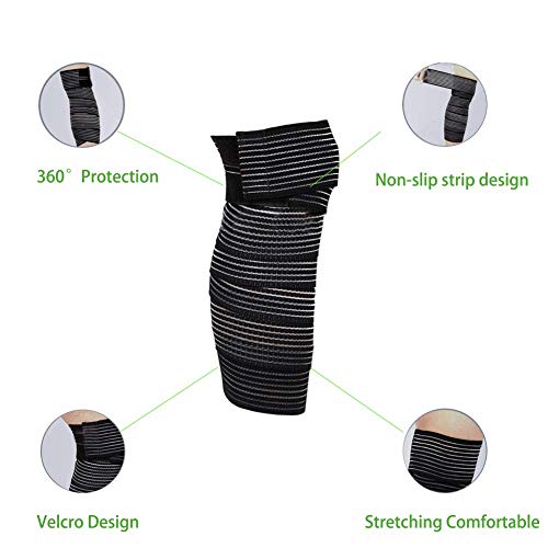 Extra Long Elastic Knee Wrap Compression Bandage Brace Support for Legs, Plantar Fasciitis, Stabilising Ligaments, Joint Pain, Squat, Basketball, Running, Tennis, Soccer, Football, Volleyball (Black) - color: Black