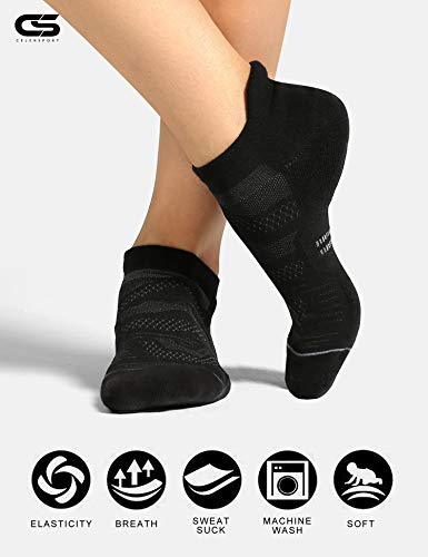 CS CELERSPORT 6 Pack Women's Ankle Running Socks Cushioned Low Cut Tab Athletic Socks - color: Black, size: Medium