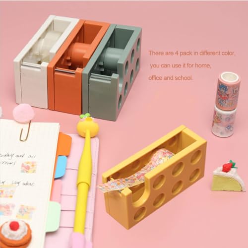 4 Pack Mini Desktop Tape Dispenser with 2 Rolls Tape, Cute 4 Color Tape Dispenser Kids for Gift Wrapping Tape Cutter for Office Home School and Crafts