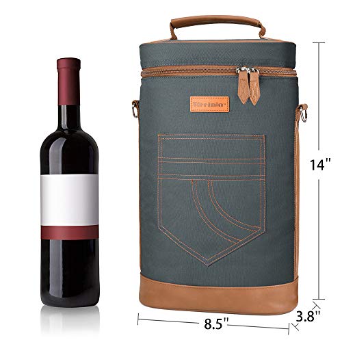 Tirrinia 2 Bottle Insulated Wine Tote Carrier Bag - color: Gray 2, size: 2 Bottle-without front pocket