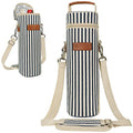 opux Single Bottle Wine Bag Carrier Insulated Cooler Tote, Navy Stripe - color: Navy Stripes