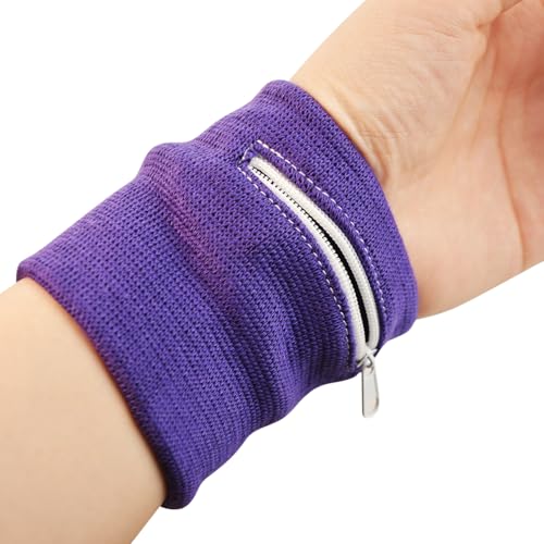 6Pcs Wrist Wallet with Zipper, Cotton Absorb Sweatband Zipper Wrist Pouch