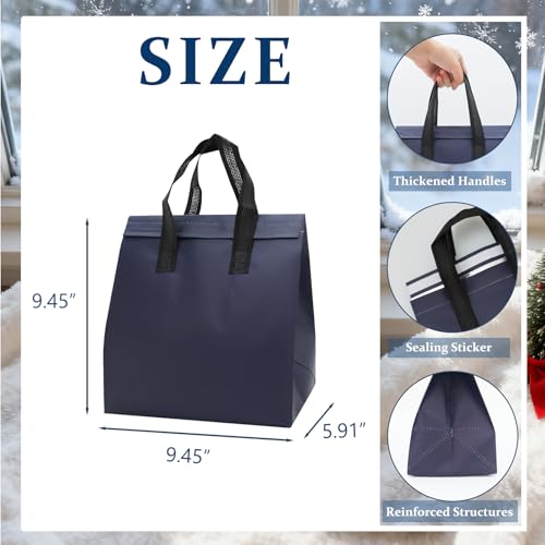 12Pcs Insulated Lunch Bags Disposable Cooler Thermal Grocery Take Out Bag for Food Delivery Party Drink Picnic Holiday, Navy Blue - color: Navy Blue, size: 9.45"(H) x 9.45"(L) x 5.91"(W)