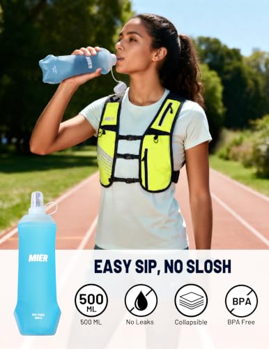 MIER Running Hydration Vest for Women Men, 500ml Soft Flask & Phone Holder - color: Neon Yellow, size: Medium-Large