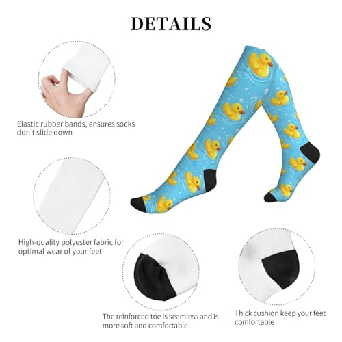 Cute Compression Socks Knee High Support Stockings Women Men - color: Cute Yellow Duck