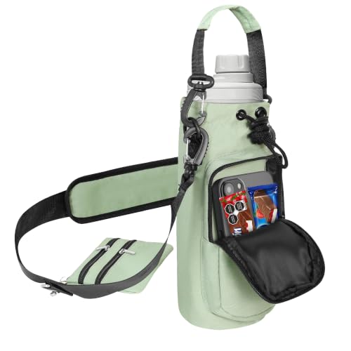 Insulated Water Bottle Carrier with Adjustable Strap - 25/32/40 oz Water Bottle Crossbody Bag with Small Purse for Hiking, Gym, Travel - color: Turquoise